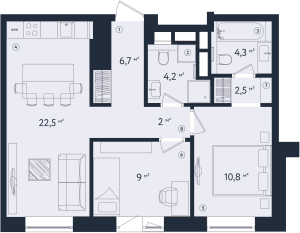 Планировка 3-комнатной квартиры в Only