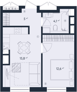 Планировка 2-комнатной квартиры в Only