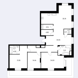 Планировка 4-комнатной квартиры в Вавилова 4 - тип 1