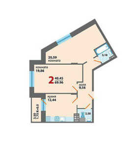 Планировка двухкомнатной квартиры в Большие Мытищи — Тайнинская