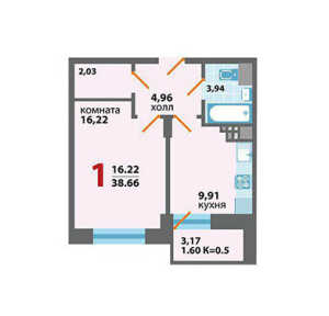 Планировка 1-комнатной квартиры в Большие Мытищи — Тайнинская