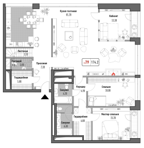 Планировка трехкомнатной квартиры в Реномэ