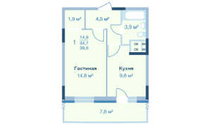 Планировка 1-комнатной квартиры в Коптево Park