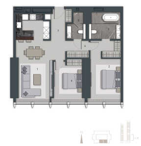 Планировка 3-комнатной квартиры в Neva Towers