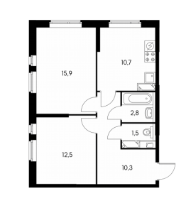 Планировка 2-комнатной квартиры в Саларьево парк