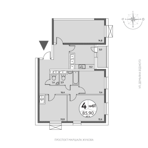 Планировка 4-комнатной квартиры в Счастье в Мневниках - тип 1