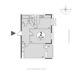 Планировка 2-комнатной квартиры в Счастье в Мневниках
