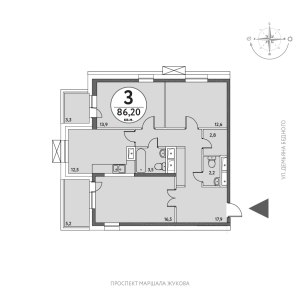 Планировка 3-комнатной квартиры в Счастье в Мневниках