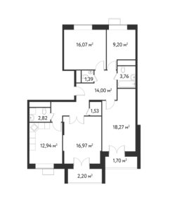 Планировка 4-комнатной квартиры в Счастье на Сходненской - тип 1