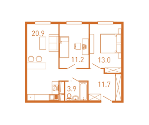Планировка 2-комнатной квартиры в Сердце Одинцово
