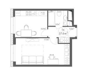 Планировка 1-комнатной квартиры в Эко Видное 2.0