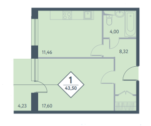 Планировка 1-комнатной квартиры в Прайм Тайм