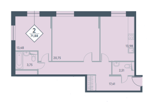 Планировка 2-комнатной квартиры в Прайм Тайм