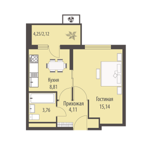 Планировка 1-комнатной квартиры в Позитив