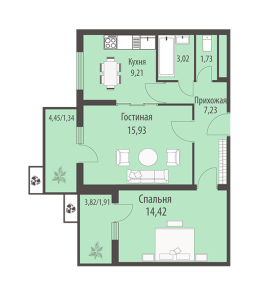 Планировка 2-комнатной квартиры в Позитив