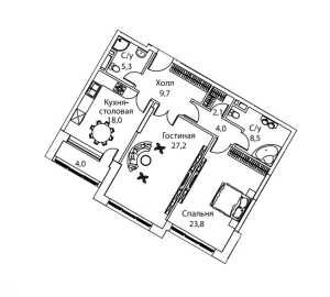 Планировка 2-комнатной квартиры в Жизнь на Плющихе