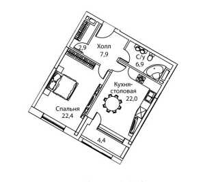 Планировка 1-комнатной квартиры в Жизнь на Плющихе
