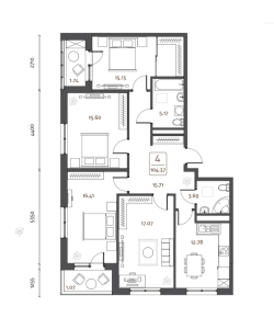 Планировка 4-комнатной квартиры в Гринада - тип 1