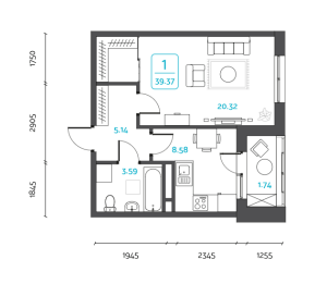 Планировка 1-комнатной квартиры в Гринада