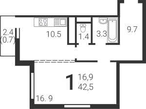 Планировка 1-комнатной квартиры в Барбарис