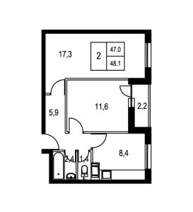 Планировка 2-комнатной квартиры в Олимп
