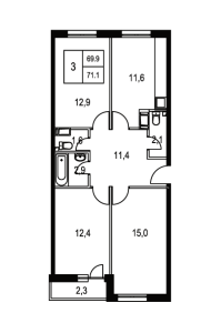 Планировка трехкомнатной квартиры в Олимп