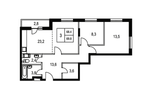 Планировка 3-комнатной квартиры в Олимп