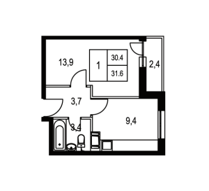 Планировка 1-комнатной квартиры в Олимп