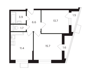 Планировка 2-комнатной квартиры в Михайлова, 31