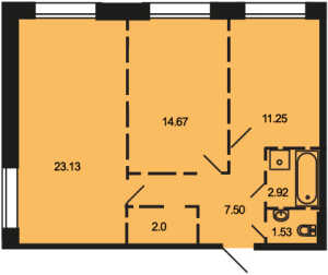 Планировка 1-комнатной квартиры в Скрылья