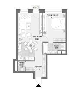 Планировка 1-комнатной квартиры в Ордынка 19