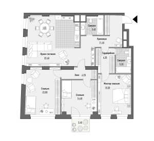 Планировка 3-комнатной квартиры в Ордынка 19