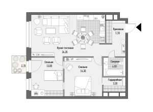 Планировка 2-комнатной квартиры в Ордынка 19