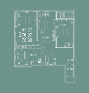 Планировка 3-комнатной квартиры в Дуэт