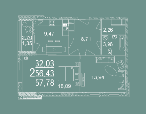 Планировка 2-комнатной квартиры в Дуэт