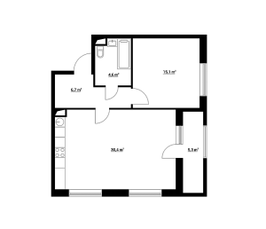 Планировка 2-комнатной квартиры в Нормандия