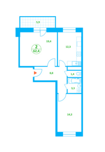Планировка 2-комнатной квартиры в Западный берег