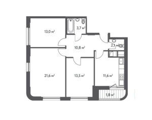 Планировка 3-комнатной квартиры в Счастье в Царицыно