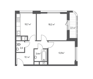 Планировка 2-комнатной квартиры в Счастье в Царицыно