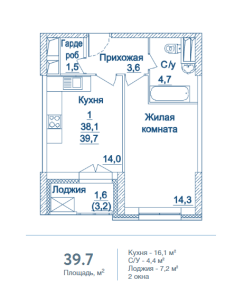 Планировка 1-комнатной квартиры в Династия