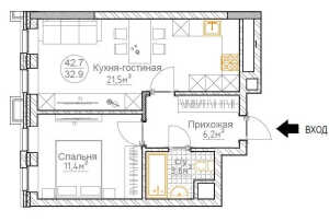 Планировка 1-комнатной квартиры в Суханово Spa Deluxe