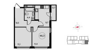 Планировка 2-комнатной квартиры в Белые ночи