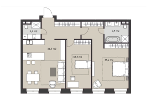 Планировка 2-комнатной квартиры в Ordynka