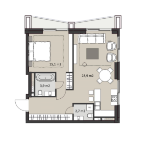 Планировка 1-комнатной квартиры в Ordynka