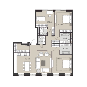 Планировка 3-комнатной квартиры в Ordynka