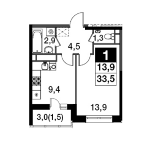 Планировка 1-комнатной квартиры в Скандинавский