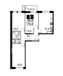 Планировка 3-комнатной квартиры в Скандинавский