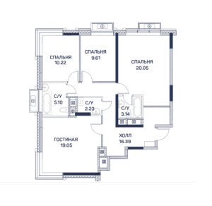 Планировка 3-комнатной квартиры в Любовь и голуби