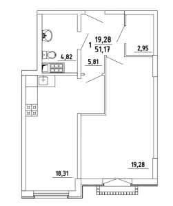 Планировка 1-комнатной квартиры в Грибовский лес