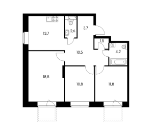 Планировка трехкомнатной квартиры в Черняховского 19